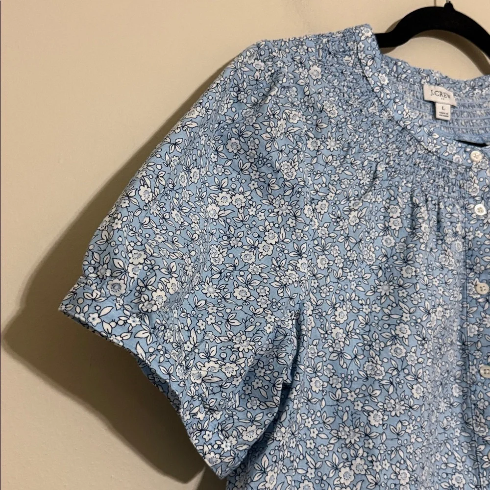 J crew destination Light Blue daisy Floral Blouse top women L button front boho - Picture 6 of 10